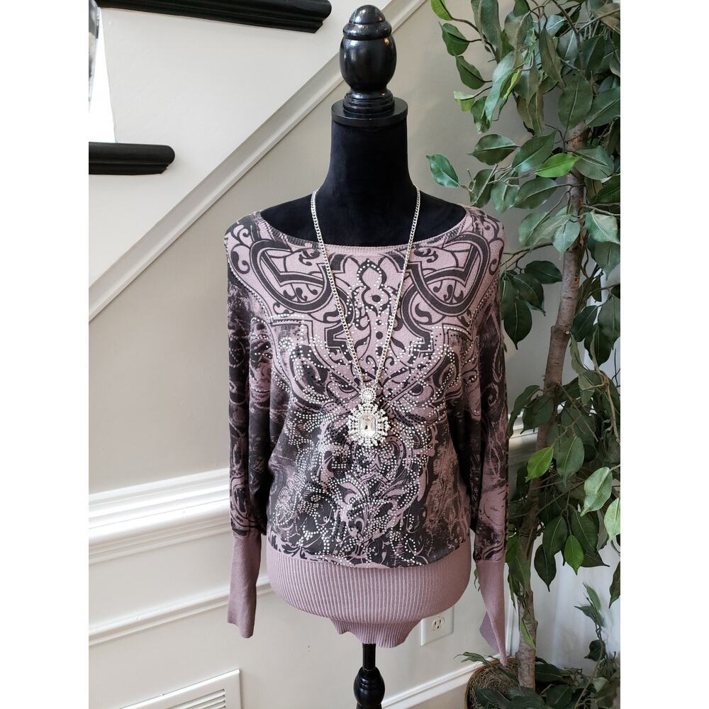 Style Sweater Women Size 1 Pink/Black Boat Neck Long‎ Sleeves Pullover Outdoor